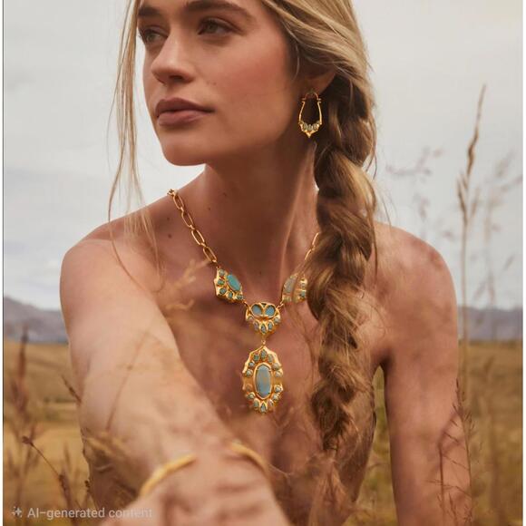 Kendra Scott 14k Gold Plated Montana Turquoise Statement Necklace NWT Rare - Picture 9 of 9